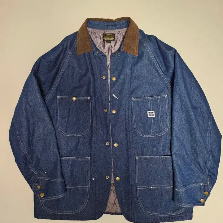[BUNJANG] Bonrow Denim Coverall Jacket with Corduroy Collar / 본로우 데님 커버올 자켓 코듀로이 카라