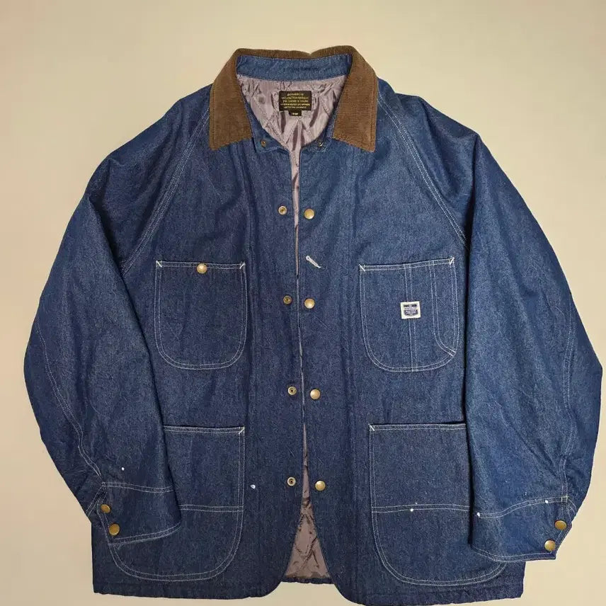 [BUNJANG] Bonrow Denim Coverall Jacket with Corduroy Collar / 본로우 데님 커버올 자켓 코듀로이 카라