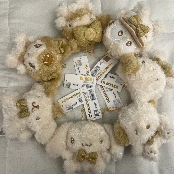 [BUNJANG] Sanrio Gold Glitter 7-Piece Full Set Keyring Plush / 산리오 반짝 골드 7종 풀세트 키링 인형
