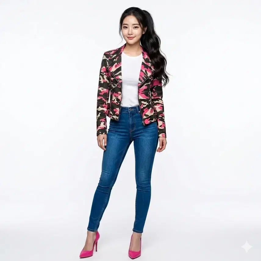 [BUNJANG] Pink Camo Rider Jacket / 핑크 카모 라이더 재킷