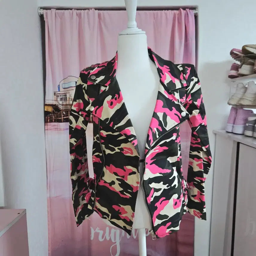 [BUNJANG] Pink Camo Rider Jacket / 핑크 카모 라이더 재킷