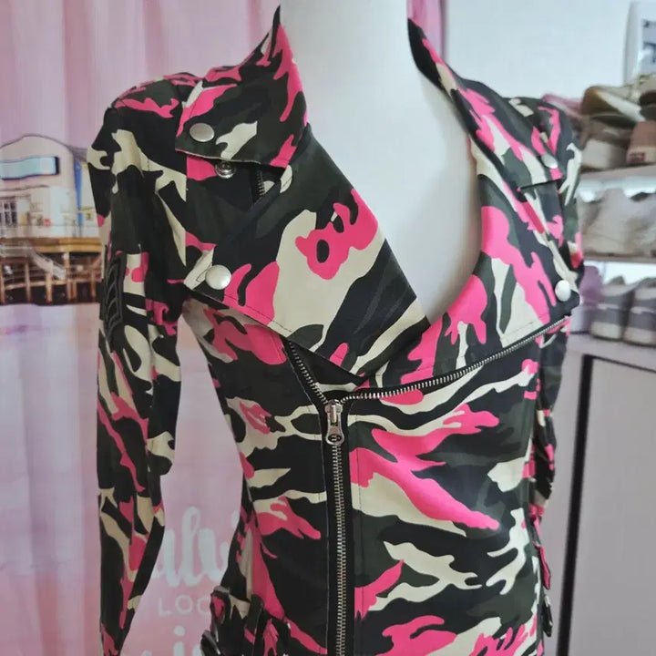 [BUNJANG] Pink Camo Rider Jacket / 핑크 카모 라이더 재킷