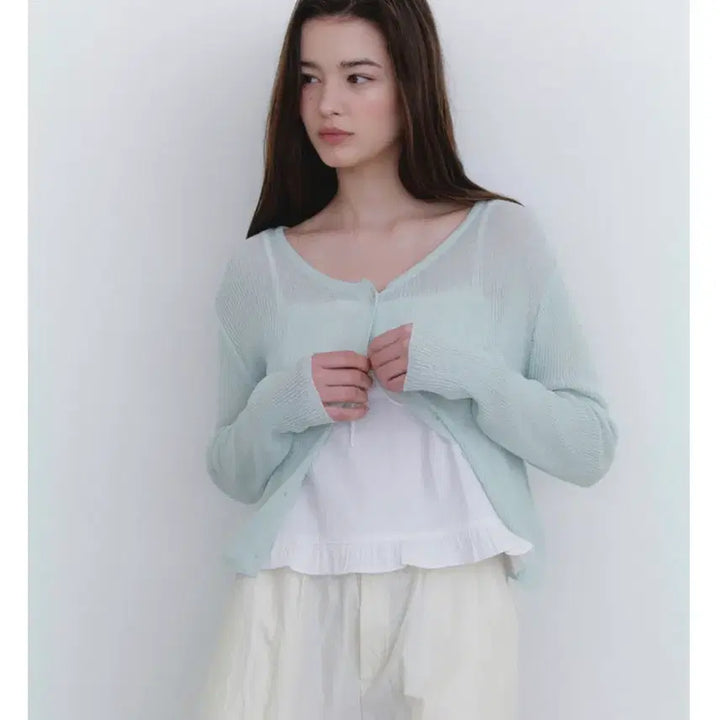 [BUNJANG] Lettera Basic Round Cardigan (Mint) / 레테라 Lettera 베이직 라운드 가디건(민트)