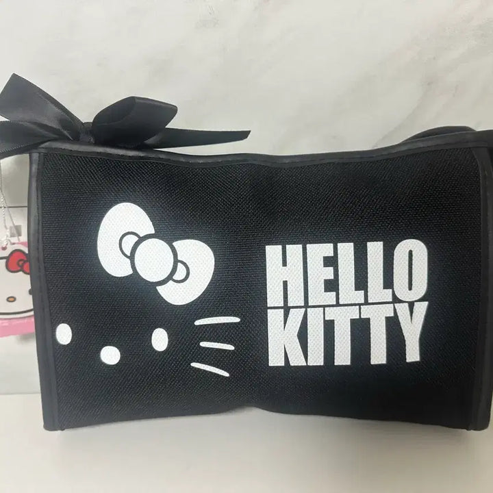 [BUNJANG] Hello Kitty Ribbon Pouch / 헬로키티 파우치 블랙/베이지 리본 장식 2개일괄