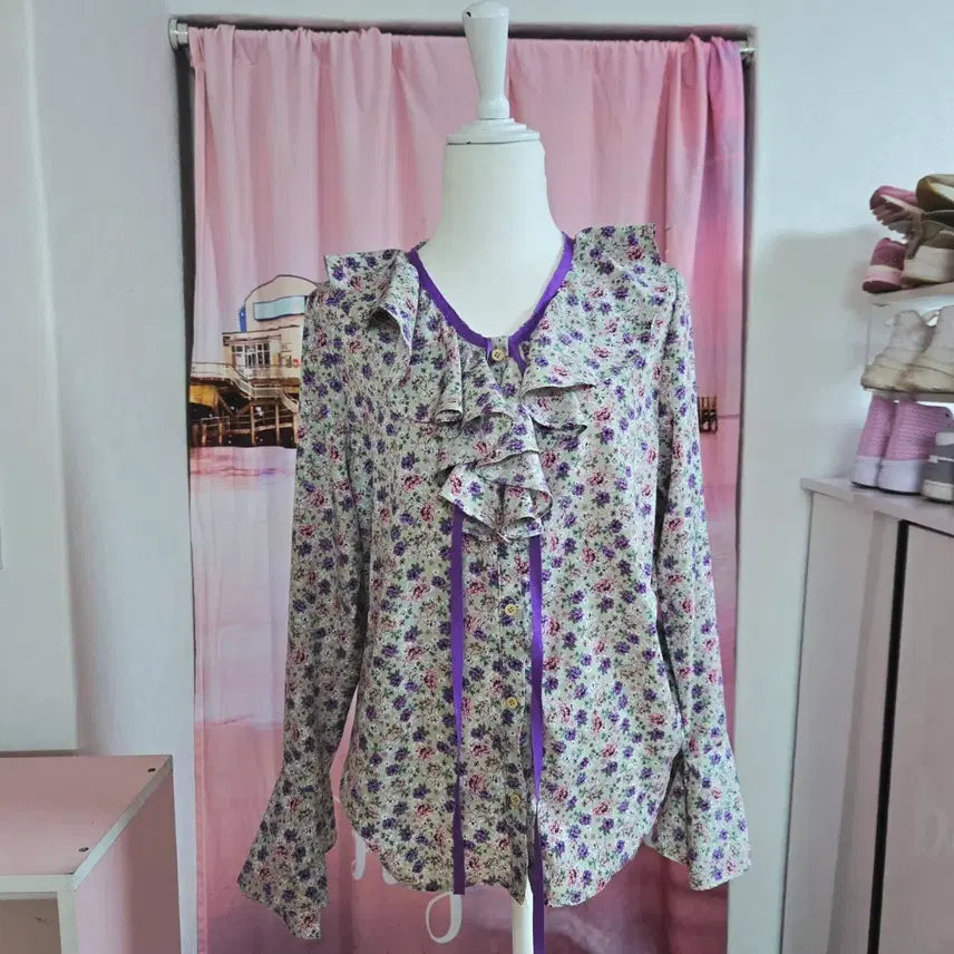 [BUNJANG] 민트 플라워 블라우스 / 민트 플라워 블라우스