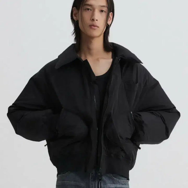 [BUNJANG] L DNSR Flight Crop Padded Jumper Black / [L] 디앤써 (dnsr) 플라이트 크롭 패딩 점퍼 블랙