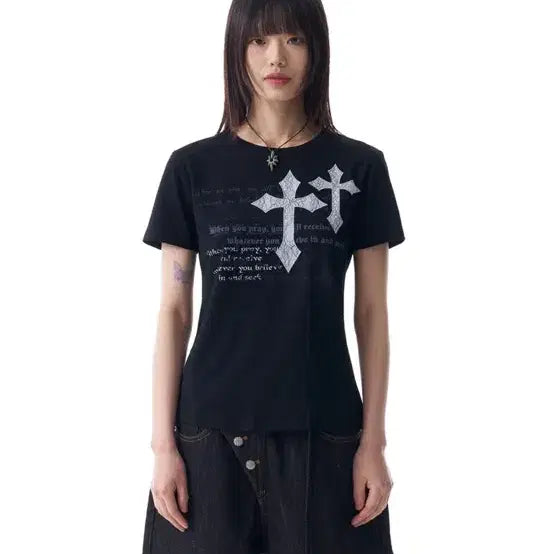 [BUNJANG] A.C. Milan Black Cross T-shirt / 아캄 블랙 크로스 반팔 티셔츠