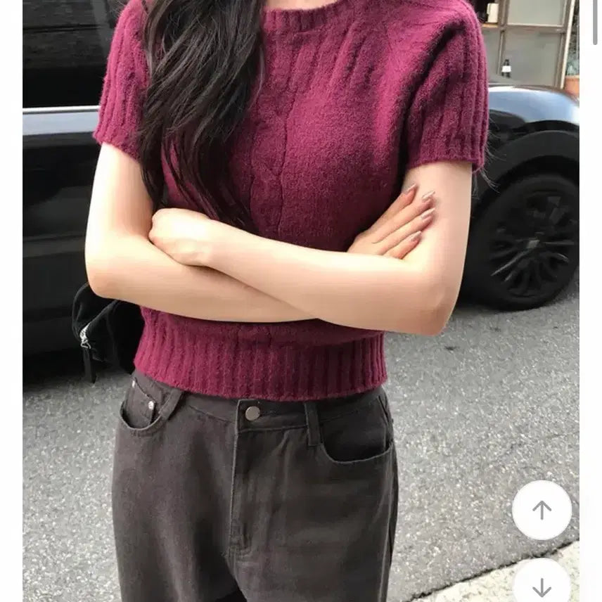 [BUNJANG] Near Wear Cable Knit Short Sleeve Sweater / 니어웨어 꽈배기 반팔니트 퍼플