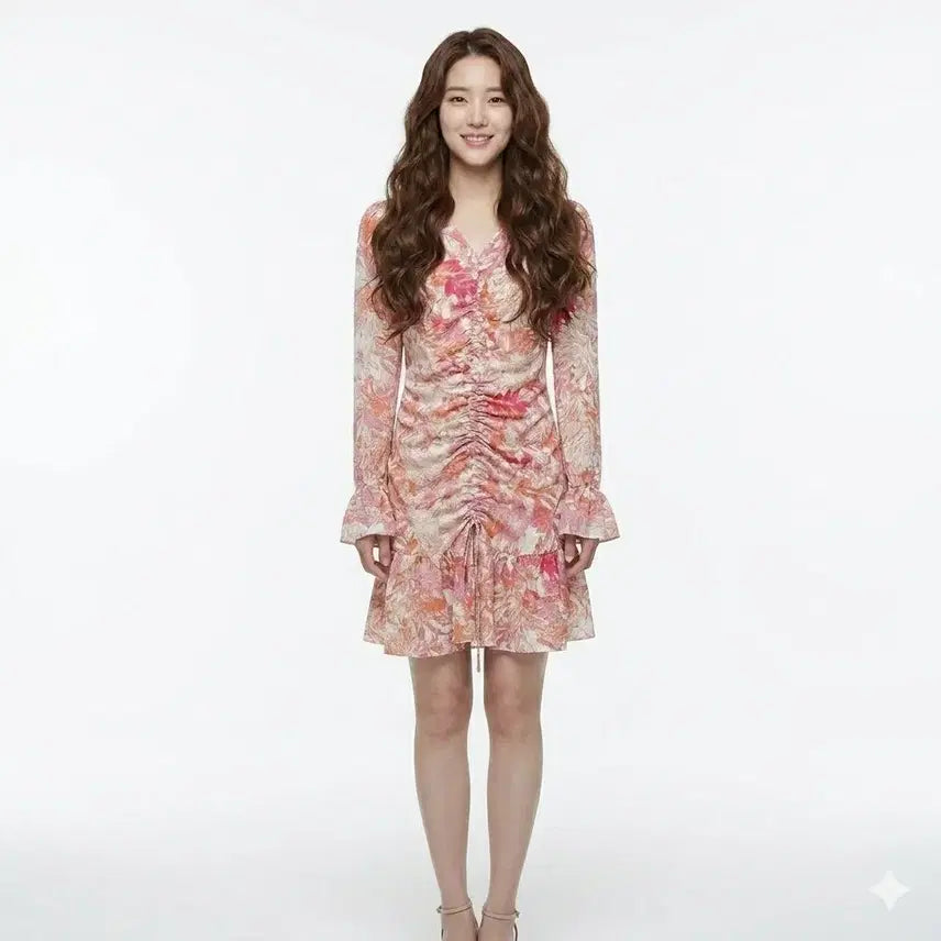 [BUNJANG] Pink Marble Shirring Dress / 핑크 마블 셔링 원피스