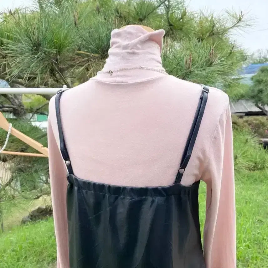 [BUNJANG] Black Faux Leather Banding Mini Dress / 블랙 검정 레더 레자 뷔스티에 가죽 밴딩 나시 민소매 미니 원피스