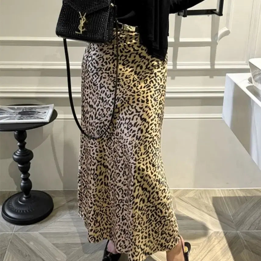 [BUNJANG] ZULOG Satin Leopard Maxi Long Skirt / 줄로그 새틴 맥시 롱 스커트