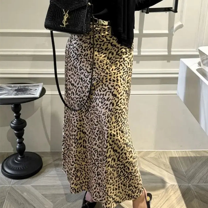 [BUNJANG] ZULOG Satin Leopard Maxi Long Skirt / 줄로그 새틴 맥시 롱 스커트