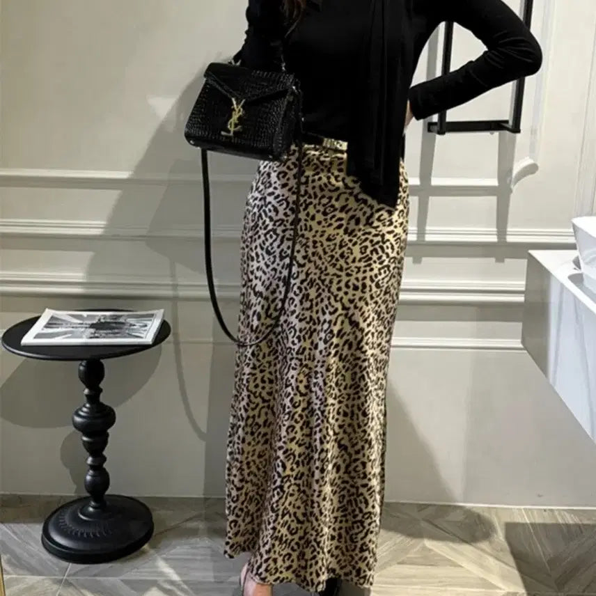 [BUNJANG] ZULOG Satin Leopard Maxi Long Skirt / 줄로그 새틴 맥시 롱 스커트