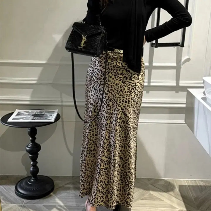[BUNJANG] ZULOG Satin Leopard Maxi Long Skirt / 줄로그 새틴 맥시 롱 스커트