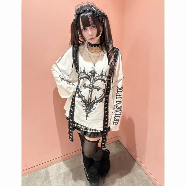 [BUNJANG] Volcan Lace Hook Stitch Long T-shirt / volcan 볼칸 레이스 훅 스티치 롱 티셔츠