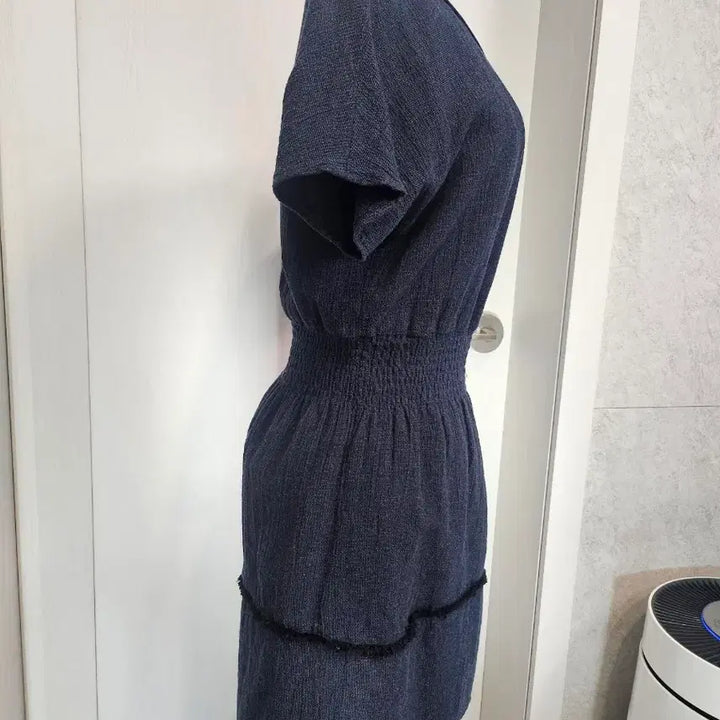 [BUNJANG] Navy Shirred Mini Dress / 네이비 셔링 반팔 미니 원피스
