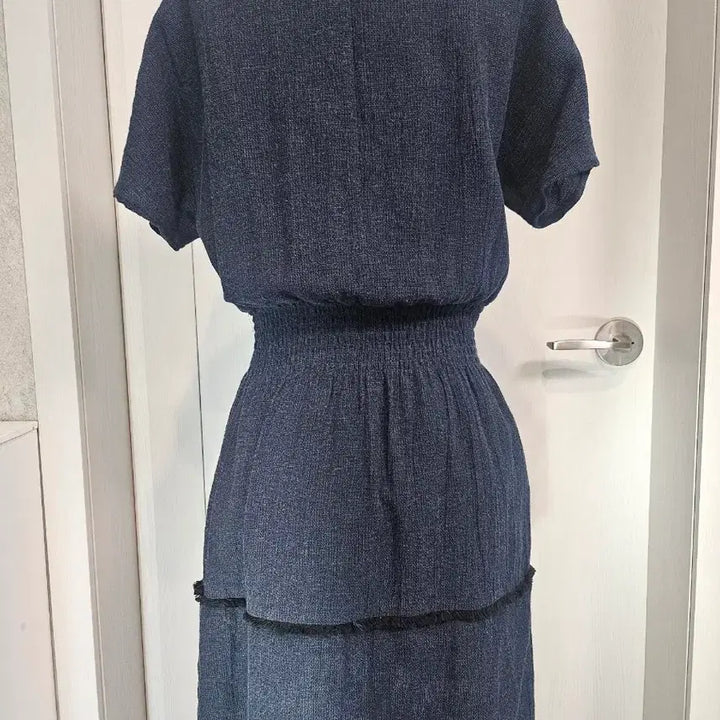 [BUNJANG] Navy Shirred Mini Dress / 네이비 셔링 반팔 미니 원피스