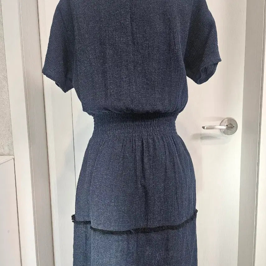 [BUNJANG] Navy Shirred Mini Dress / 네이비 셔링 반팔 미니 원피스