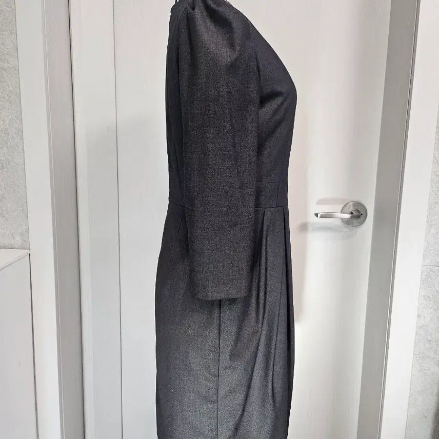 [BUNJANG] Gray Pleated 3/4 Sleeve Dress / 그레이 7부 소매 플리츠 원피스
