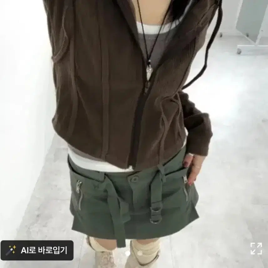[BUNJANG] IZIZ Beat Hood Zip-Up Brown / 에이블리 후드집업 브라운