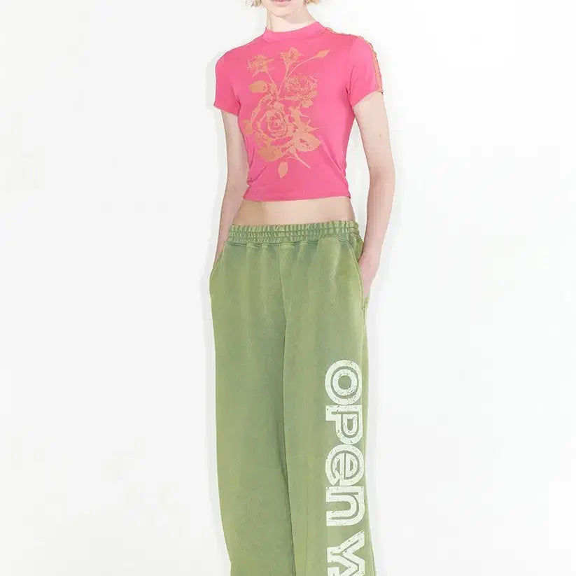 [BUNJANG] OPEN YY Wide Leg Sweatpants (Green) / OPEN YY 와이드 레그 스웻팬츠 (green)