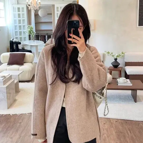[BUNJANG] Songlabel Foreign Unni Collarless Coat - Alpaca Light Mocha / 쏭라벨 외국언니 카라리스 코트- 알파카 라이트모카