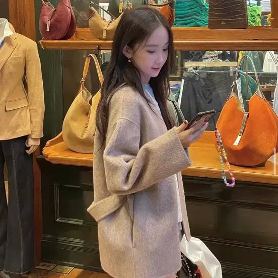 [BUNJANG] Songlabel Foreign Unni Collarless Coat - Alpaca Light Mocha / 쏭라벨 외국언니 카라리스 코트- 알파카 라이트모카