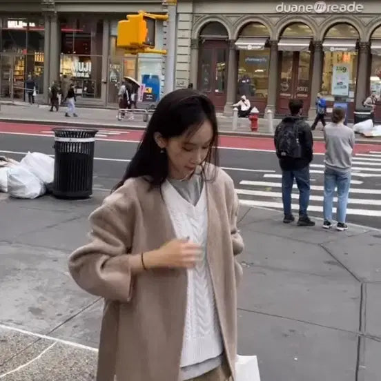 [BUNJANG] Songlabel Foreign Unni Collarless Coat - Alpaca Light Mocha / 쏭라벨 외국언니 카라리스 코트- 알파카 라이트모카