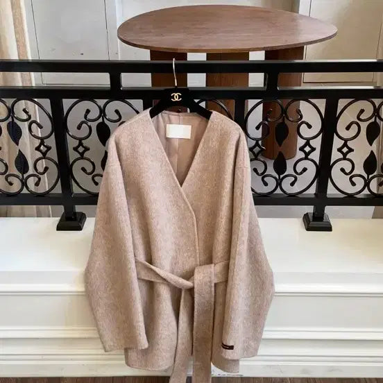 [BUNJANG] Songlabel Foreign Unni Collarless Coat - Alpaca Light Mocha / 쏭라벨 외국언니 카라리스 코트- 알파카 라이트모카