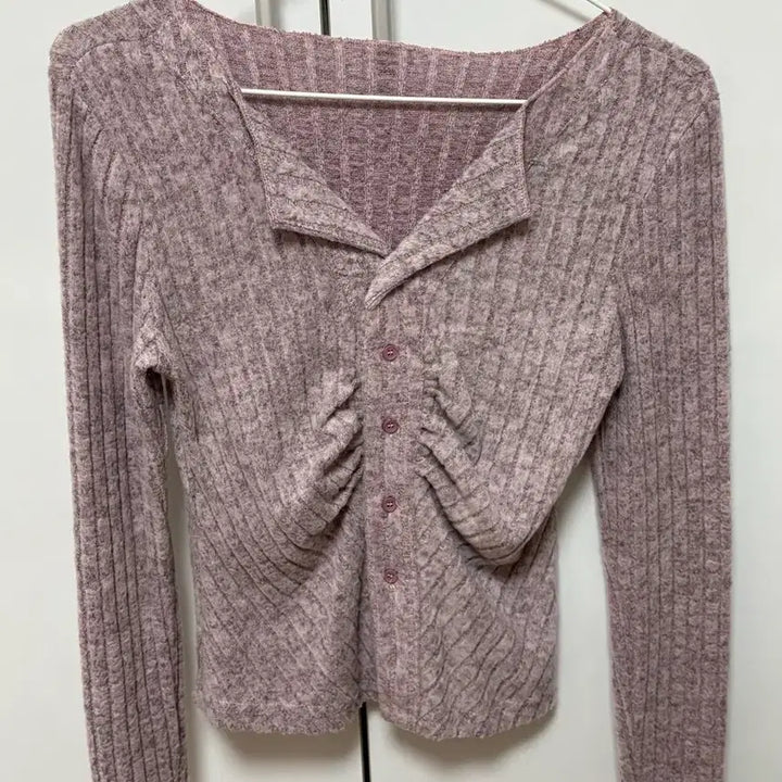 [BUNJANG] Ribbed Shirred Knit Cardigan / 골지 셔링 니트 가디건