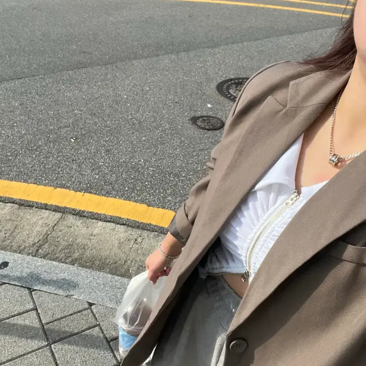 [BUNJANG] White Shirring Zip-Up Two-Way Short Sleeve Top / 5/26까지 화이트 반팔 셔링집업 투웨이