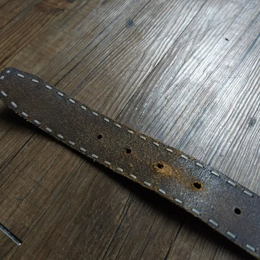 [BUNJANG] Vintage Double Stitch Cowhide Leather Western Buckle Belt / 빈티지 더블 스티치 카우하이드 레더 웨스턴 버클 벨트