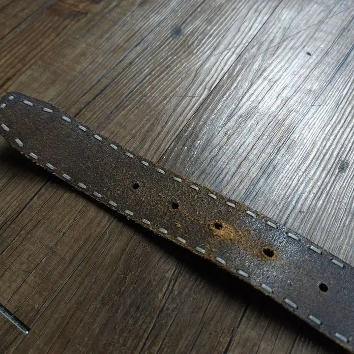[BUNJANG] Vintage Double Stitch Cowhide Leather Western Buckle Belt / 빈티지 더블 스티치 카우하이드 레더 웨스턴 버클 벨트