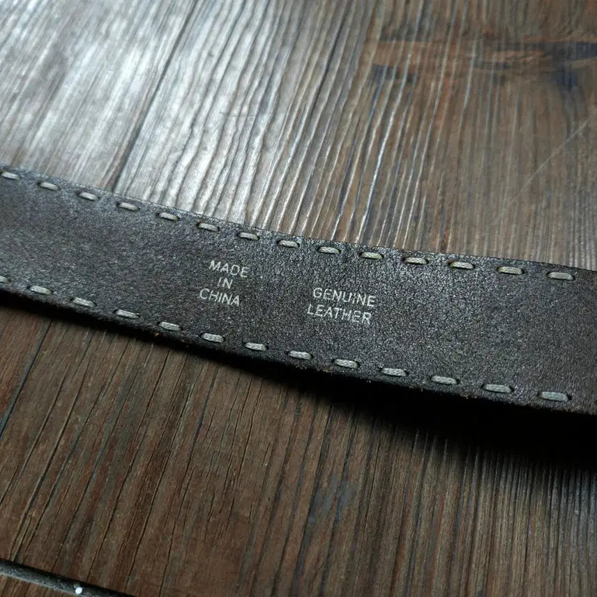 [BUNJANG] Vintage Double Stitch Cowhide Leather Western Buckle Belt / 빈티지 더블 스티치 카우하이드 레더 웨스턴 버클 벨트