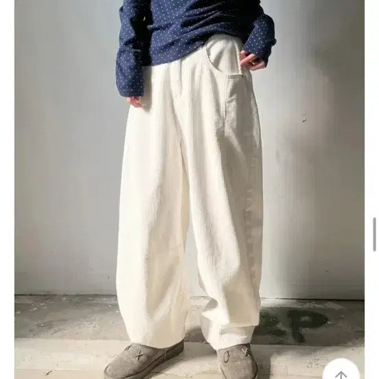 [BUNJANG] Kimahop Ivory Corduroy Wide Pants / 김아홉 36 아이보리 골덴 와이드 와이드팬츠 레이어드 블랙업