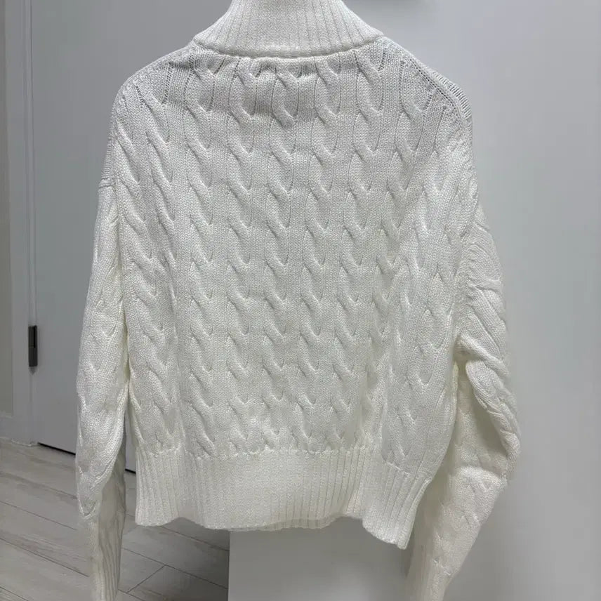 [BUNJANG] Polo Cable Knit Zip-up Sweater (White, S) / 폴로 케이블 니트 집업(화이트 색상, S 사이즈)