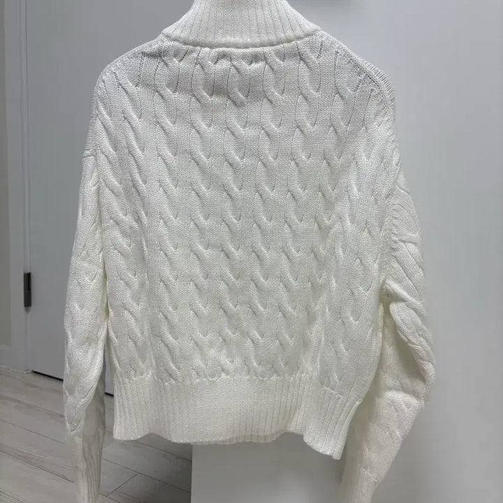 [BUNJANG] Polo Cable Knit Zip-up Sweater (White, S) / 폴로 케이블 니트 집업(화이트 색상, S 사이즈)
