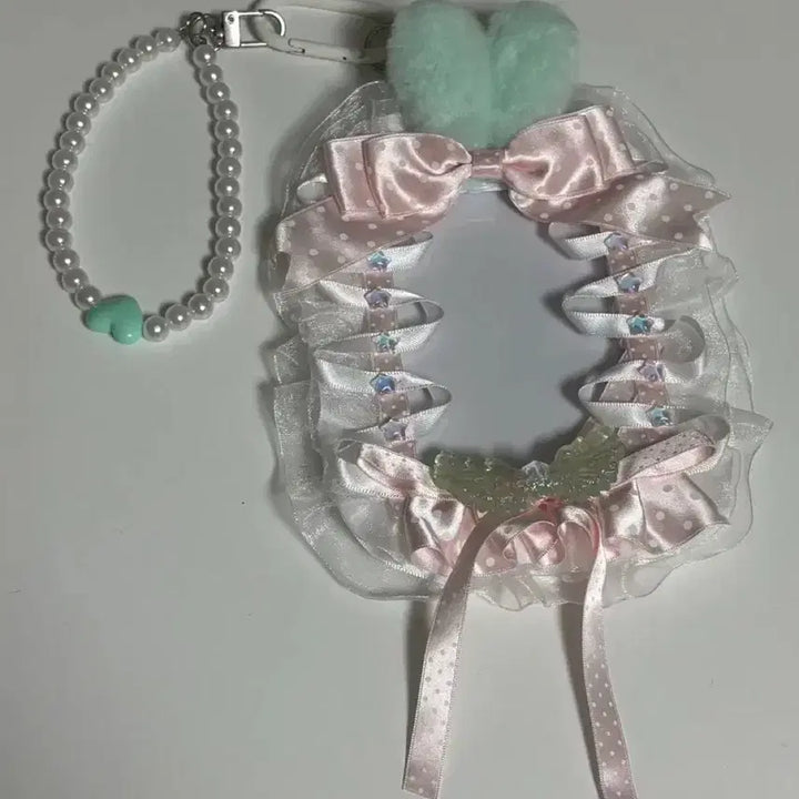 [BUNJANG] Pearl Beaded Lace Photocard Toploader Set / 진주 비즈키링 레이스 포토카드 탑로더 세트