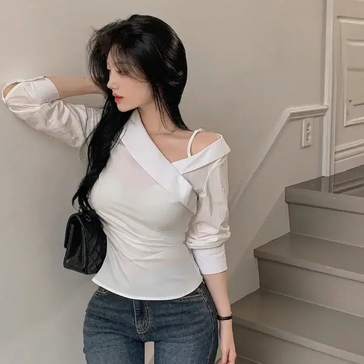 [BUNJANG] High Classic One Shoulder Shirt / 배송비포함) 에이블리 하이클래식 반 오프숄더셔츠 원숄더