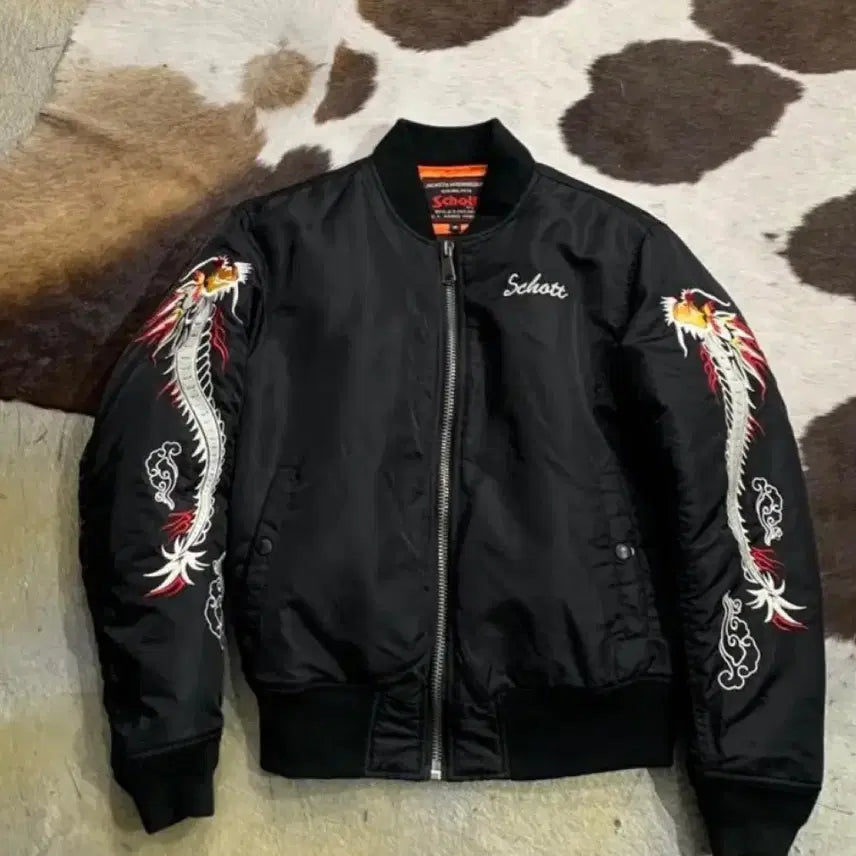 [BUNJANG] Andersson Bell Schott Dragon Embroidery MA-1 Jacket / 앤더슨벨 schott 용 자수 블랙 MA-1