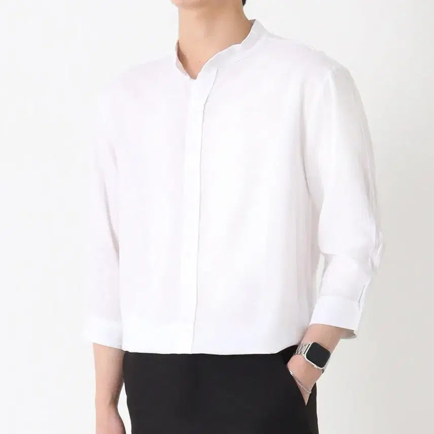 [BUNJANG] White Band Neck Long Sleeve Blouse / 화이트 밴드넥 롱슬리브 블라우스
