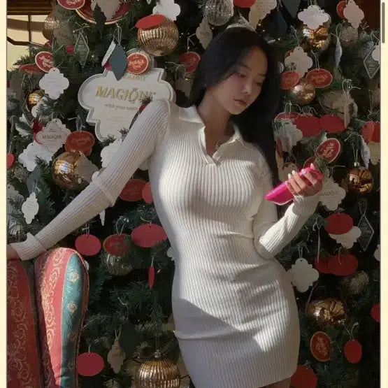 [BUNJANG] Pale Jade Ribbed Knit Dress - Ivory / 페일제이드 골지 니트 원피스 / 아이보리