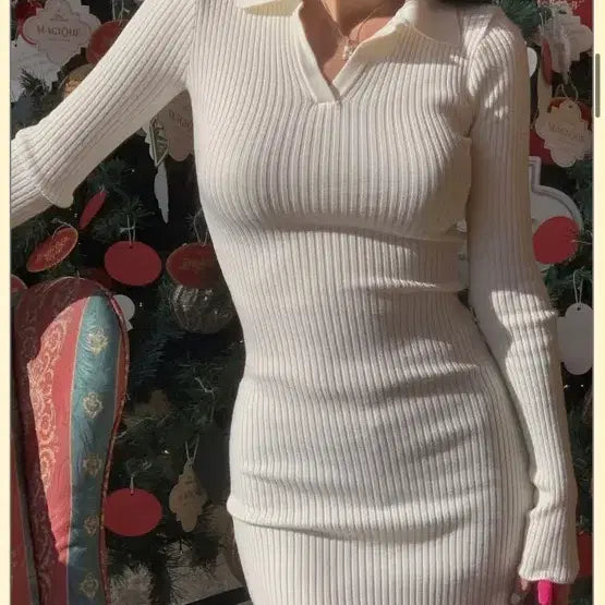 [BUNJANG] Pale Jade Ribbed Knit Dress - Ivory / 페일제이드 골지 니트 원피스 / 아이보리