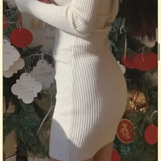 [BUNJANG] Pale Jade Ribbed Knit Dress - Ivory / 페일제이드 골지 니트 원피스 / 아이보리