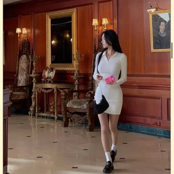[BUNJANG] Pale Jade Ribbed Knit Dress - Ivory / 페일제이드 골지 니트 원피스 / 아이보리