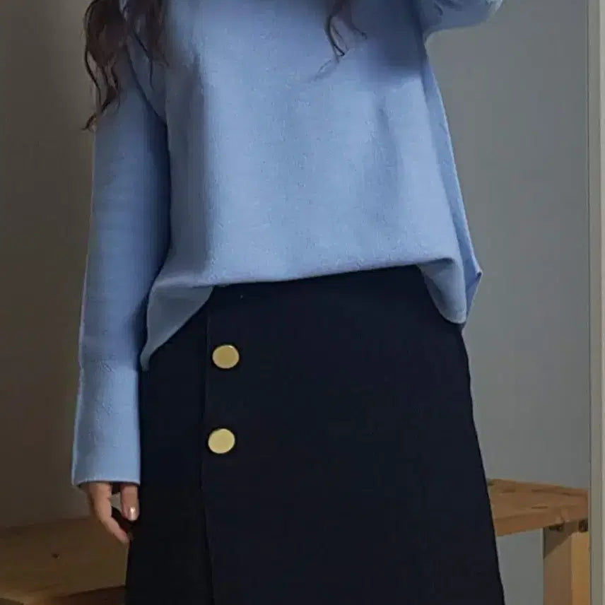 [BUNJANG] System Gold Button Point Wool Skirt / 시스템 금장 버튼 포인트 울 스커트