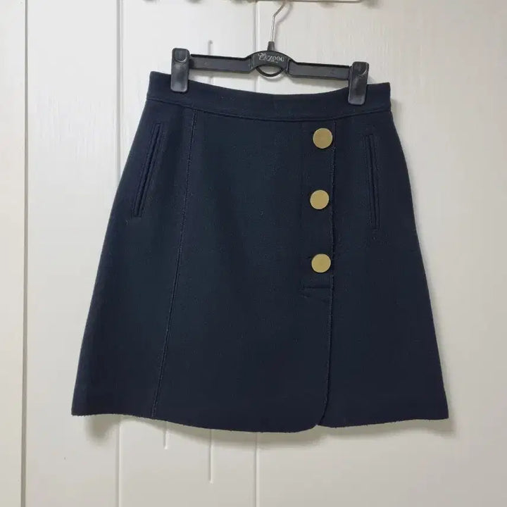 [BUNJANG] System Gold Button Point Wool Skirt / 시스템 금장 버튼 포인트 울 스커트