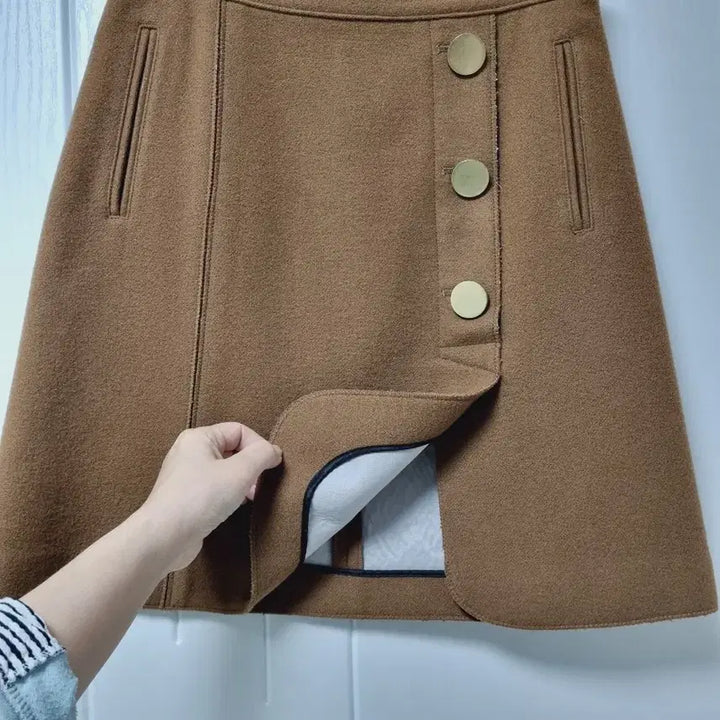 [BUNJANG] System Gold Button Point Wool Skirt / 시스템 금장 버튼 포인트 울 스커트