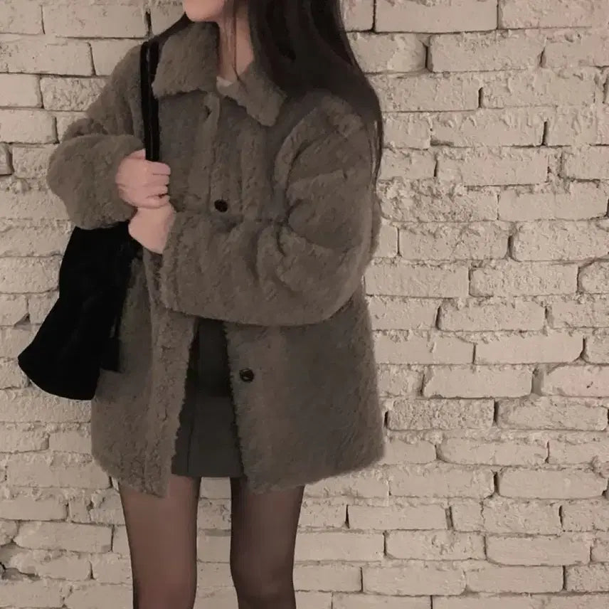 [BUNJANG] On Your January Half-Length Fur Jacket - Mocha Gray / 에이블리 온유어리 하프기장 퍼자켓 모카그레이 쿨거 택포/목걸이이벤트
