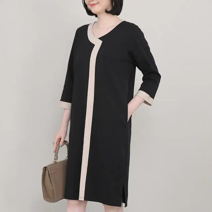 [BUNJANG] 7-Part Dress / 블랙 배색 포인트 7부 원피스